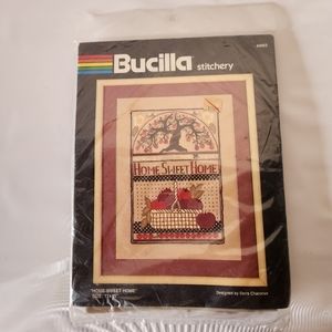 Vintage Bucilla Stitchery "Home Sweet Home" Kit~#49963~Apples/Country